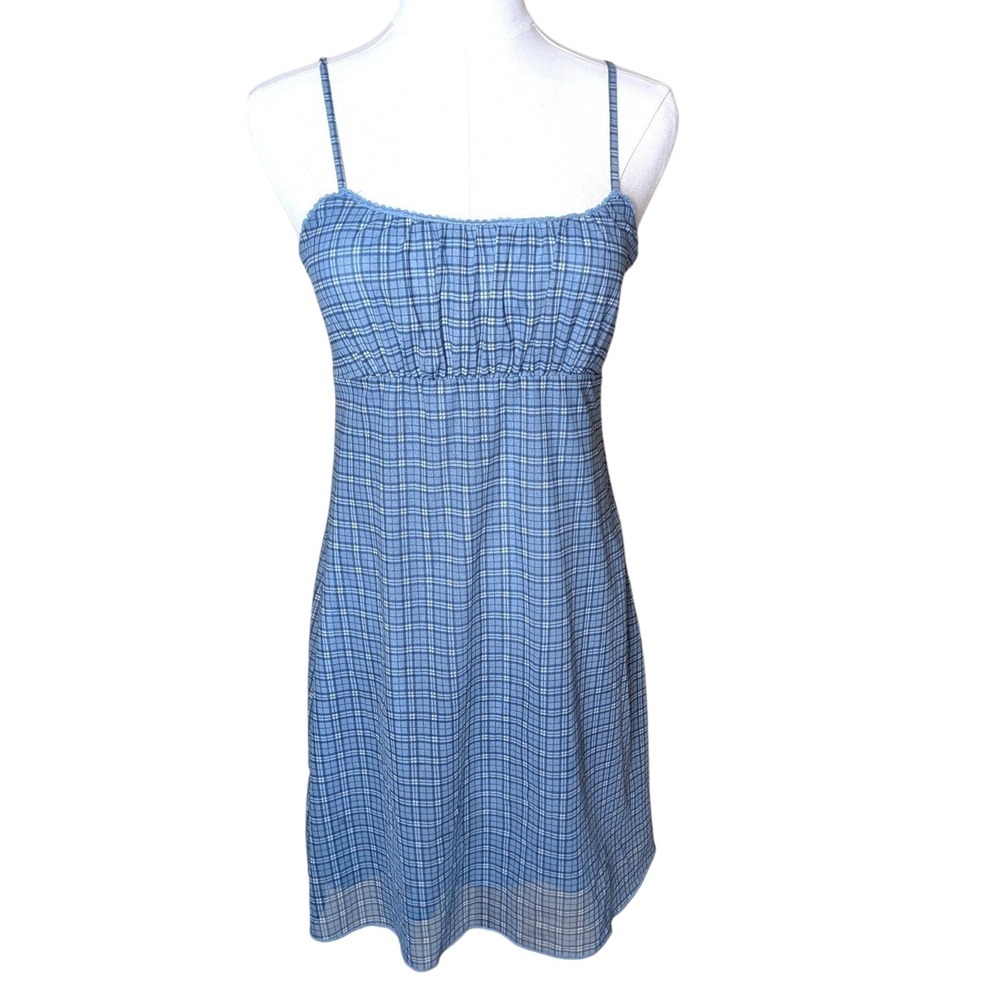 Aeropostale Blue Plaid Smocked Empire Waist Mini Dress Jrs S Y2K Indie Grunge